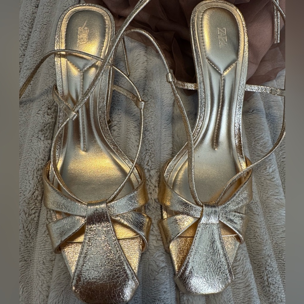 Zara Gold Strappy Heeled Sandals